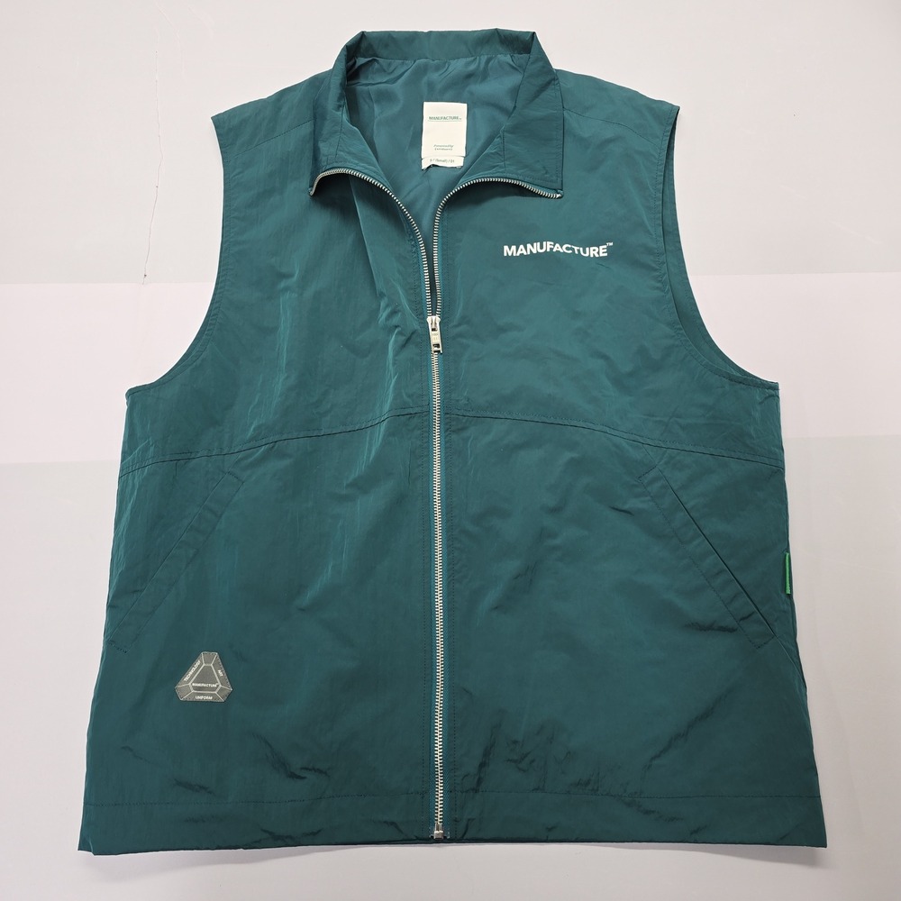 Manufacture Men Small Teal Nylon Zip Up‎ Utility Vest Gorpcore Streetwear